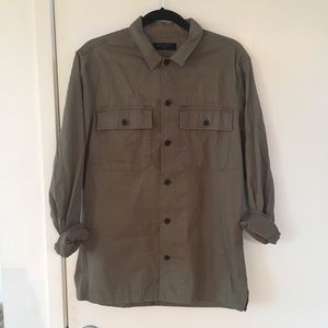 ALL SAINTS SPITAFIELD olive green button up shirt